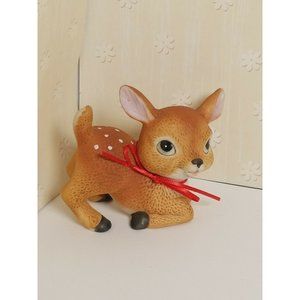 Playful Ceramic Reindeer Figurine By Homco 1473 Red Bow Kneeling Play Bow Cute
